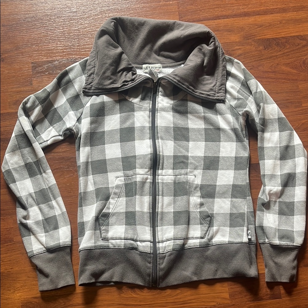 Gray and White Checkered Zip-Up Jacket